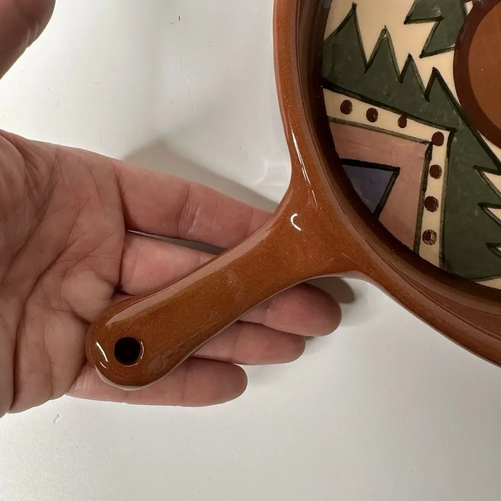 Southwest Style Glazed Pottery Skillet Studio Art Signed Folk Art Decor Handmade